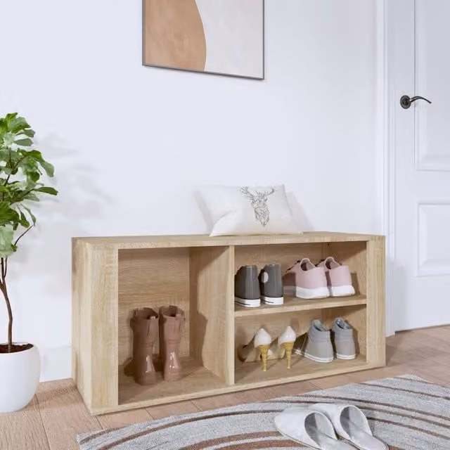 Berkfield Home Sonoma Oak Shoe Cabinet in Beige with Integrated Seat, W/D/H: 100 x 35 x 45 cm