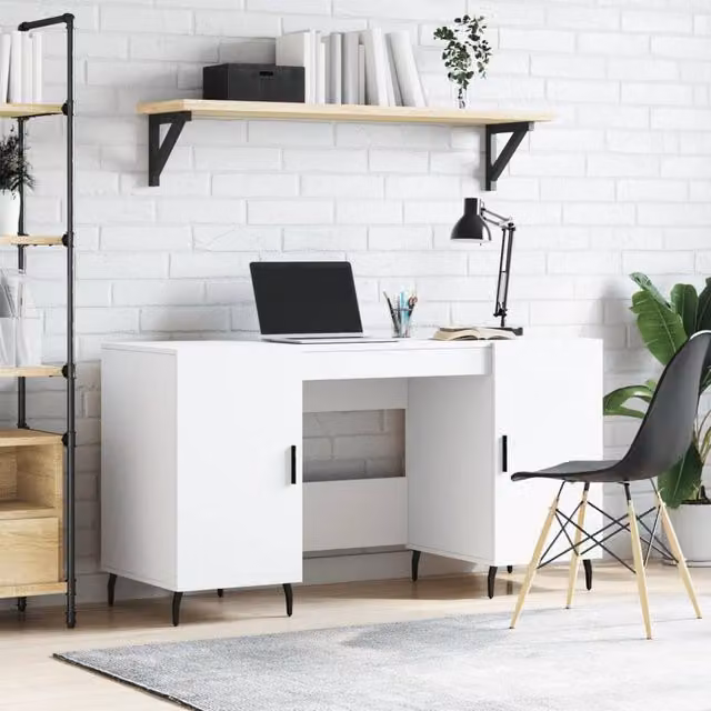 Berkfield Home White Writing Desk in Engineered Wood, W/D/H: 140 x 50 x 75 cm – 1