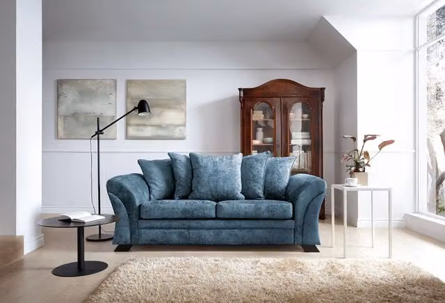 Abakus Direct Farrow 3 Seater Sofa in Blue Crushed Chenille Fabric – 1