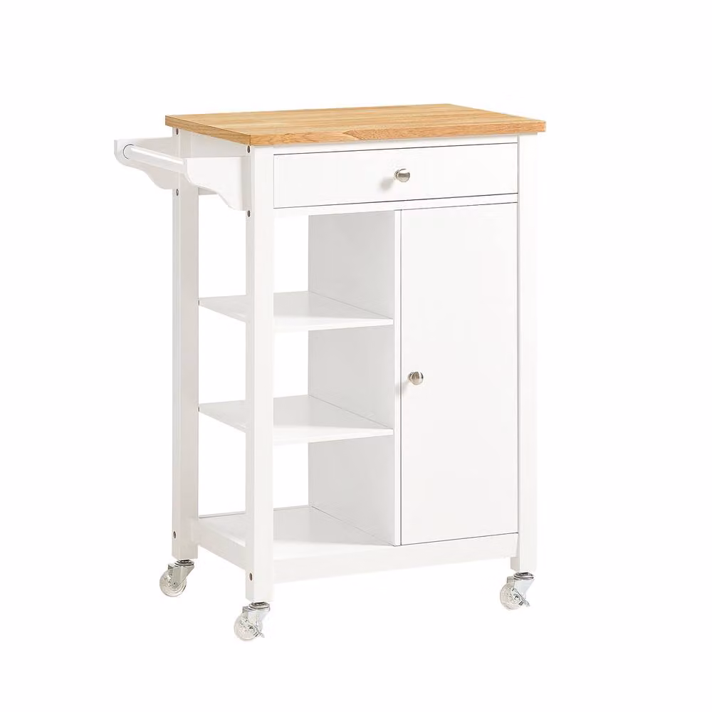 SoBuy Modern Kitchen Trolley with Wood Top in White – 2