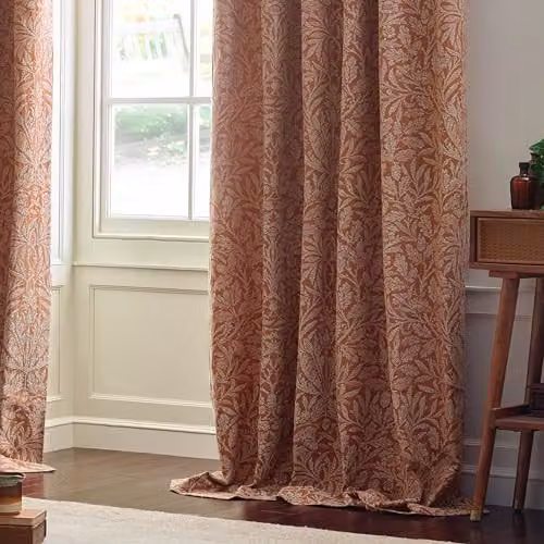 Morris & Co. Acorn Tonal Matt Jacquard Pencil Pleat Curtains, Brick, W: 168 cm, H: 183 cm – 4