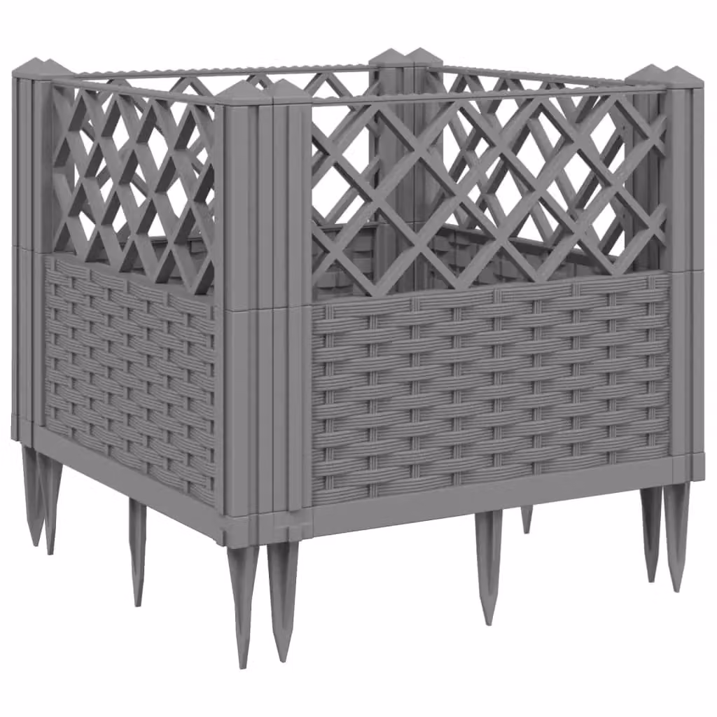 Berkfield Home Garden Planter with Pegs, Light Grey, W/D/H: 43.5 x 43.5 x 43.5 cm – 2