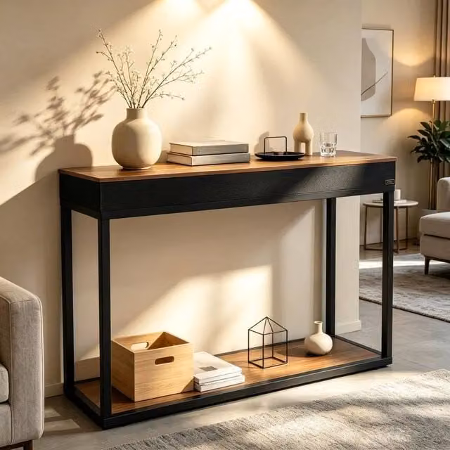 KORVIXA Rustic Brown Console Table for Hallway and Living Room, W/D/H: 100 x 100 cm – 1
