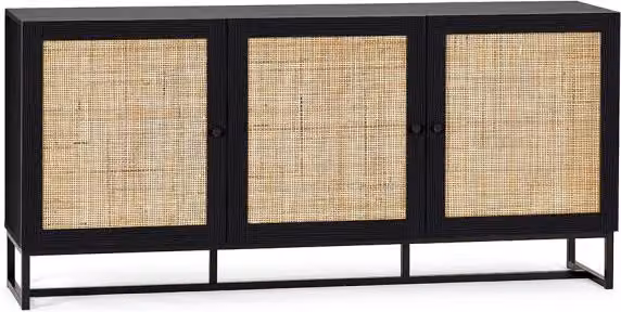 Julian Bowen Padstow 3 Door Rattan Sideboard in Black, W: 160 cm, H: 75 cm, D: 40 cm – 6