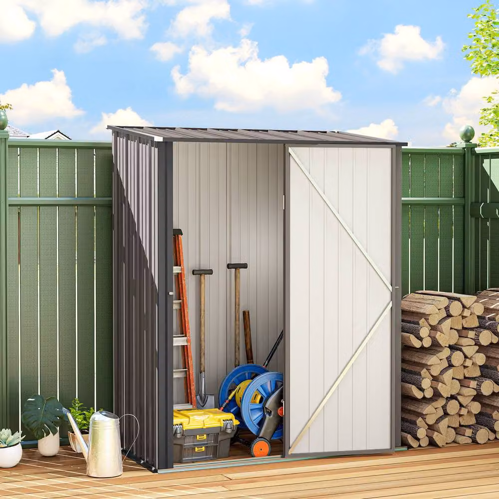 Rolipo Light Grey Corrugated Galvanised Steel Garden Shed with Single Door – 2