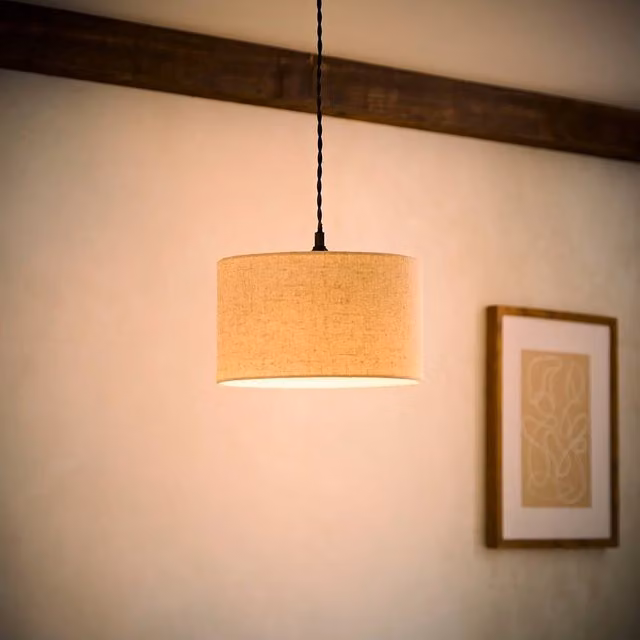 ValueLights Reni Small Easy Fit Linen Fabric Drum Pendant Lamp Shade in Beige