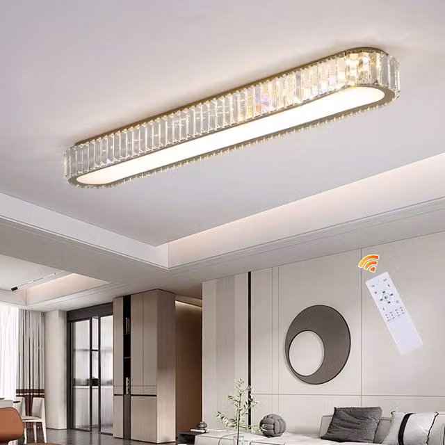 Garwarm Rectangle Crystal LED Dimmable Flush Mount Ceiling Light in Gold/Brass – 1