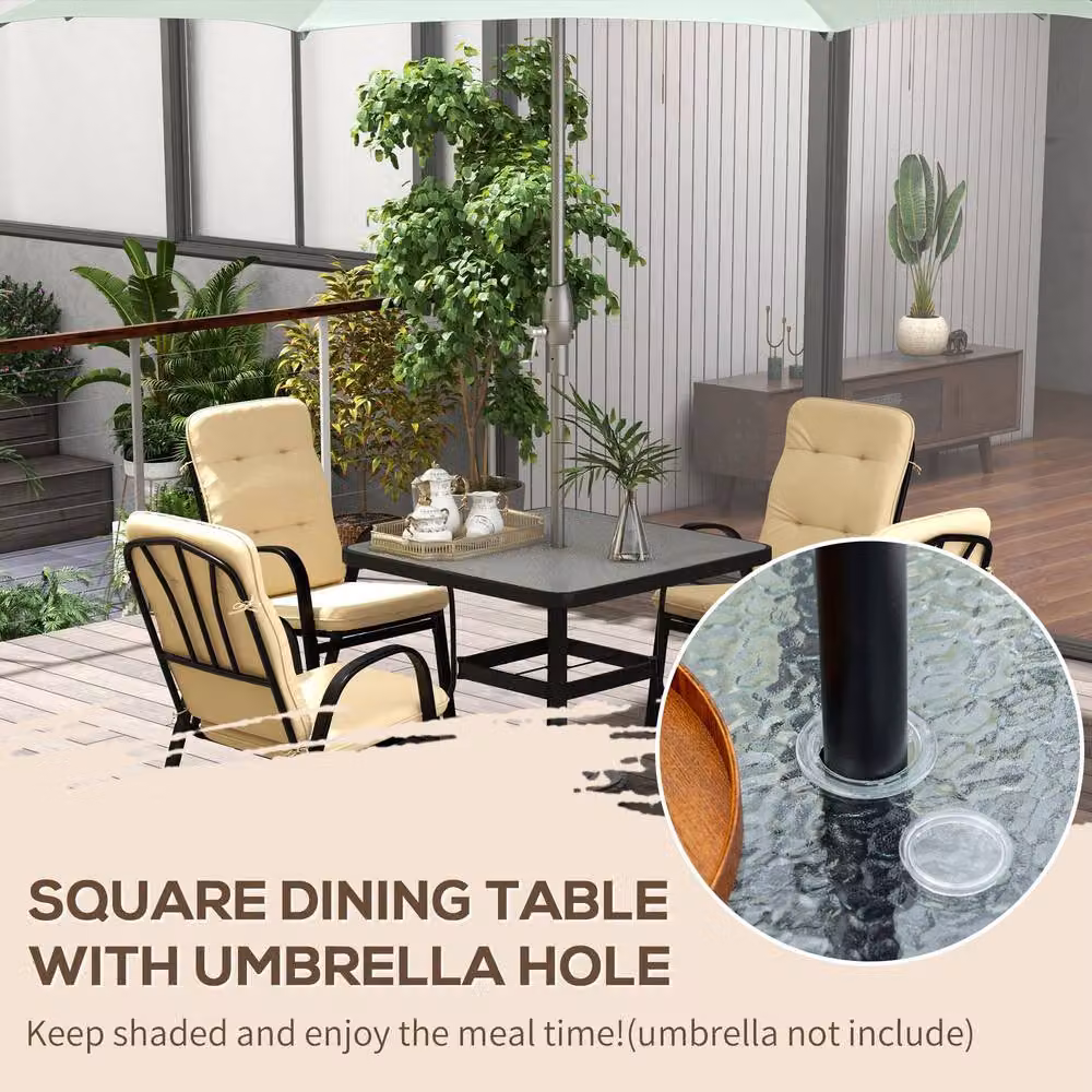 STILVORA Modern Garden Dining Set for 4 with Beige Powder Coated Steel and Glass Top Table – 3