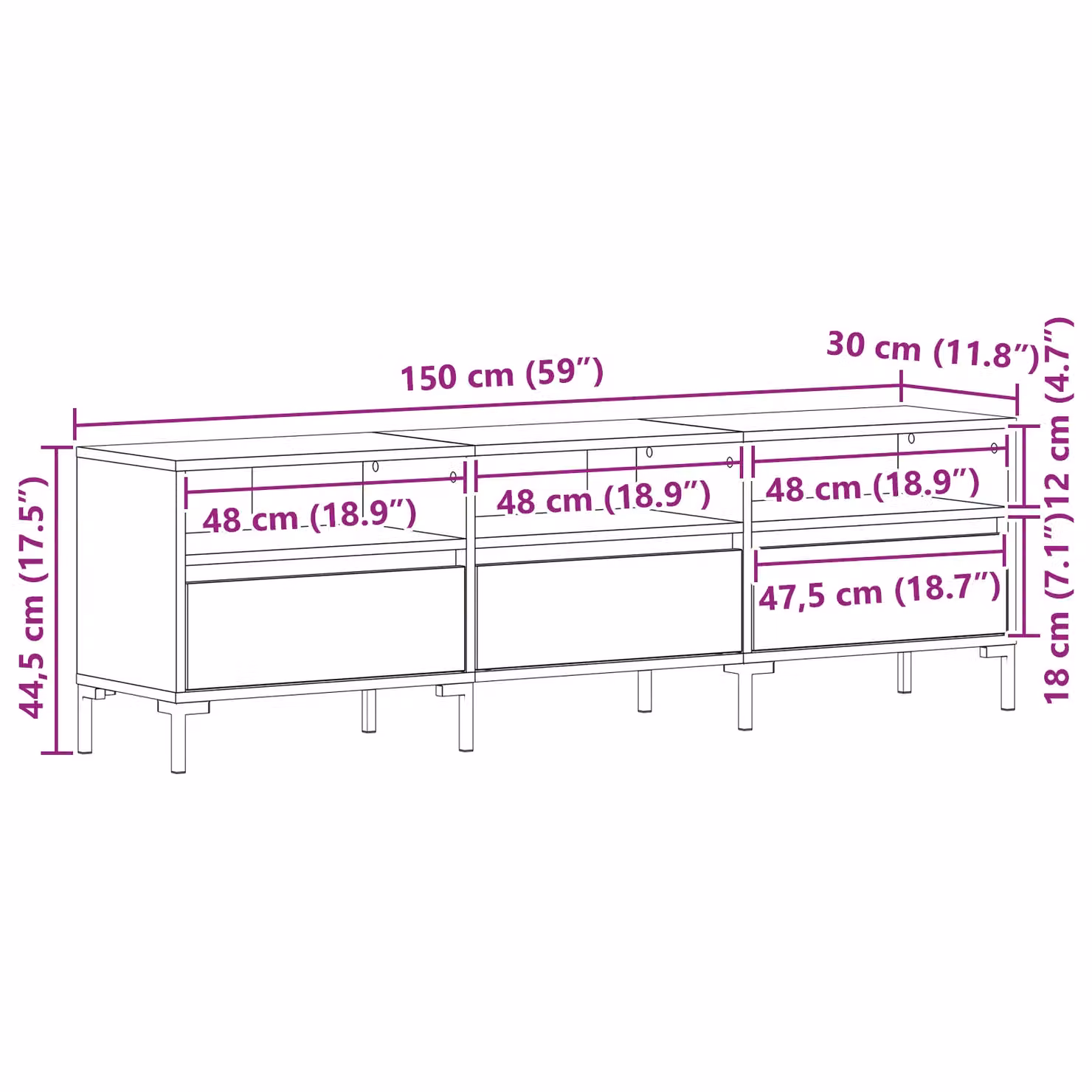 Berkfield Home Modern TV Cabinet in Black Oak, W: 150 cm, D: 30 cm, H: 44.5 cm – 5