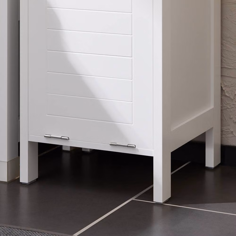 SoBuy Modern White Matt Bathroom Tall Cabinet with Pull-Out Laundry Basket – 2