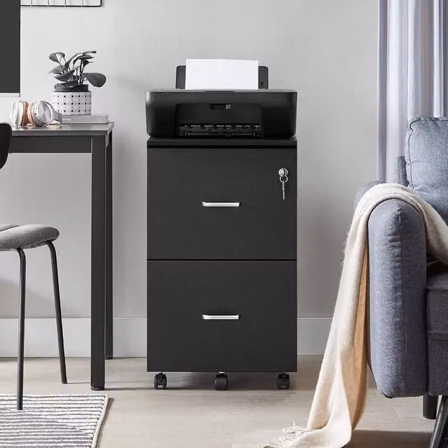 The Bazaarist Rolling Filing Cabinet and Printer Stand with Locks, Black – 1