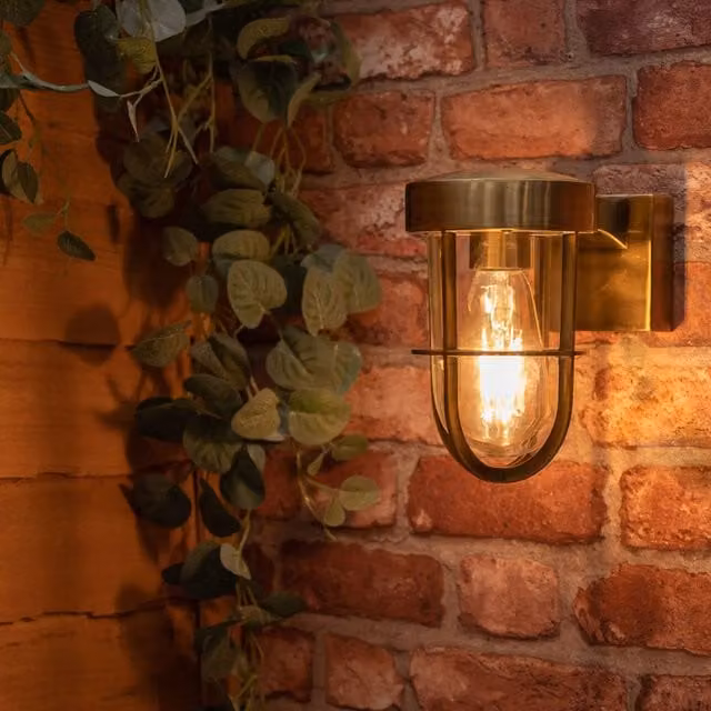 Fanar Industrial Antique Brass LED Wall Light for Bathroom and Garden