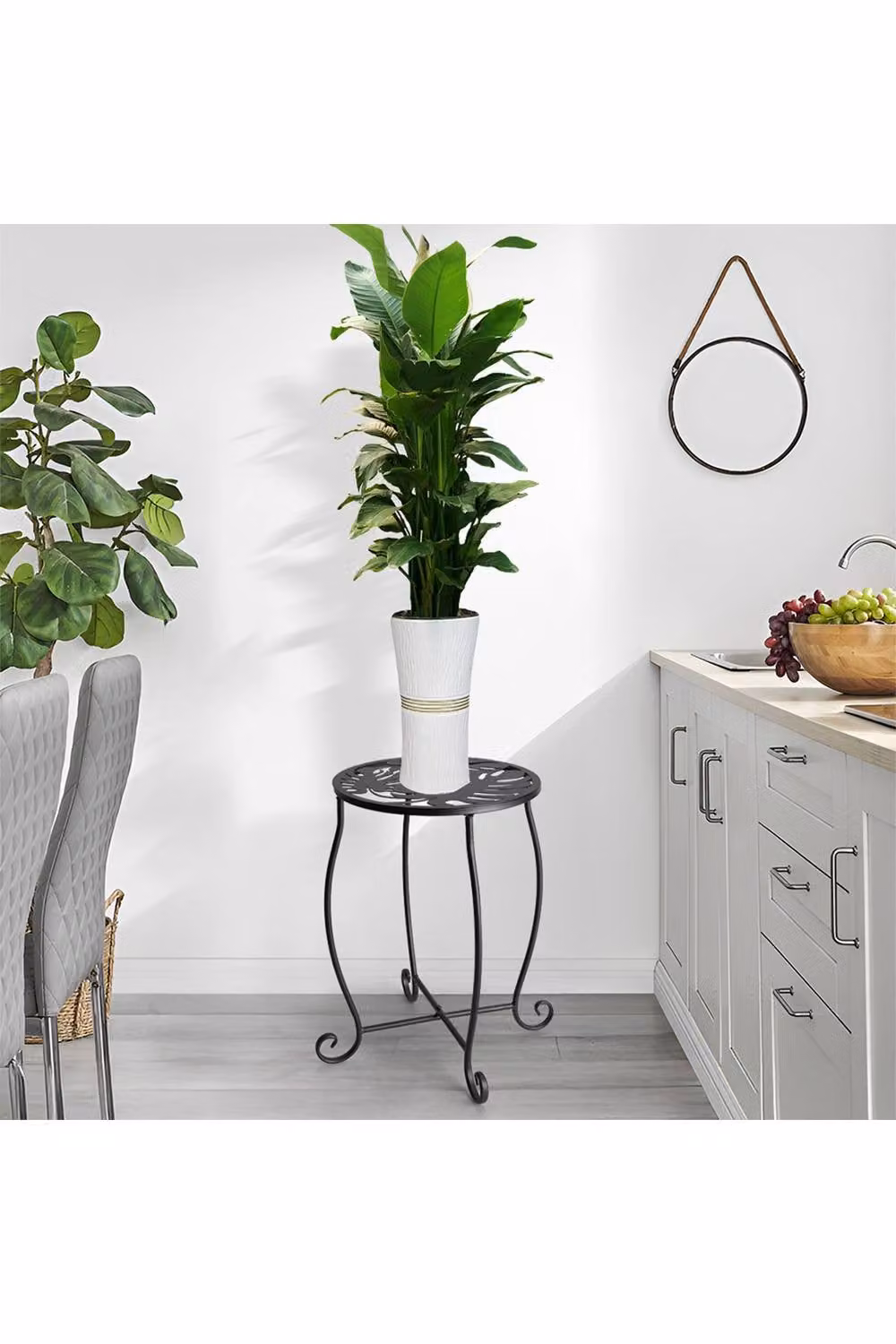Living and Home Raised Round Metal Potted Plant Stand, Black, W: 25.5 cm, H: 38 cm – 2