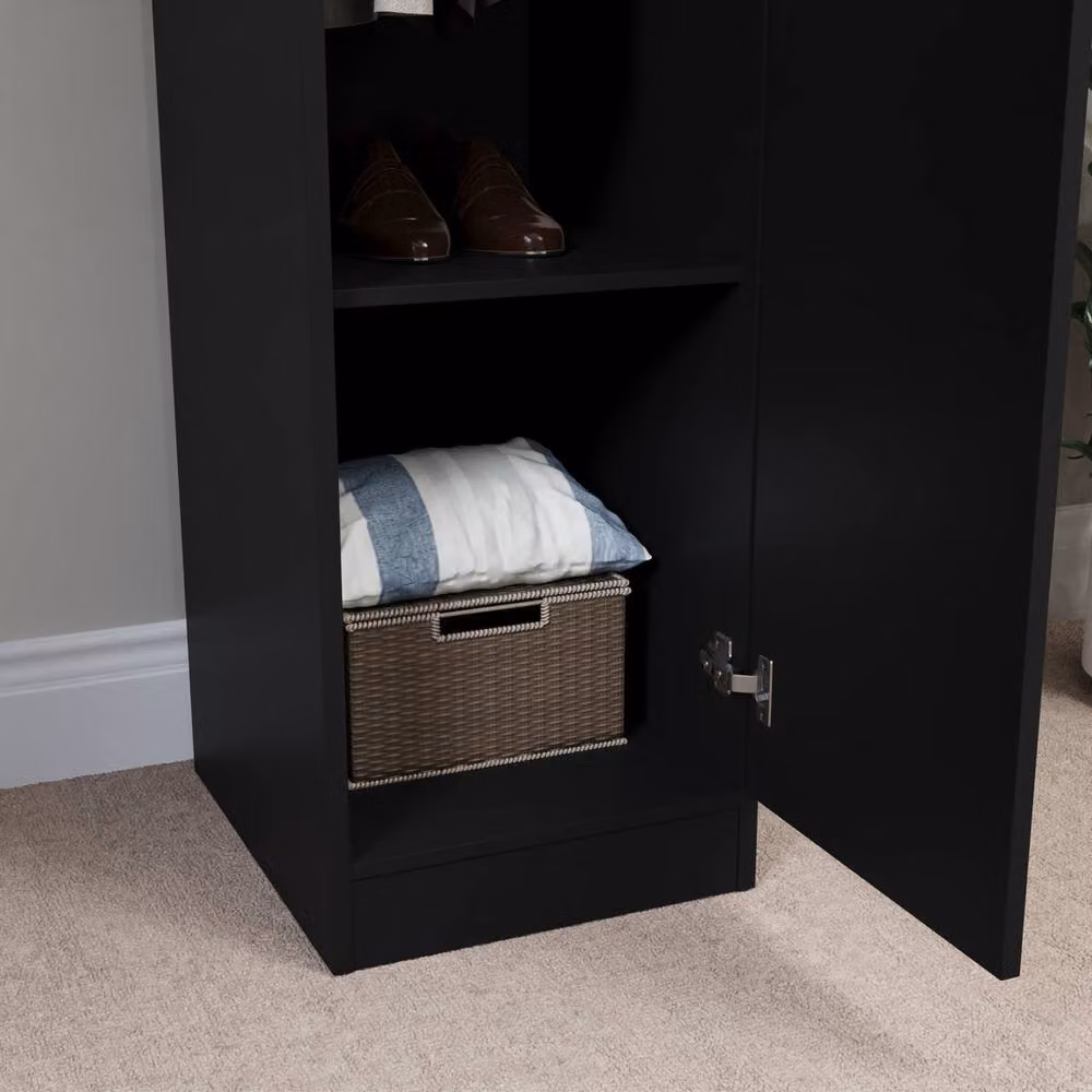 HD Designs Riano Modern 1 Door Wardrobe in Matt Black with Hanging Rod and Internal Shelves – 5
