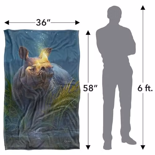 JQ Licensing Jlo Rhino Glowing Horn Super Soft Silky Touch Fleece Throw Blanket, W/D/H: 91 x 147 cm, Blue Multicolour – 4