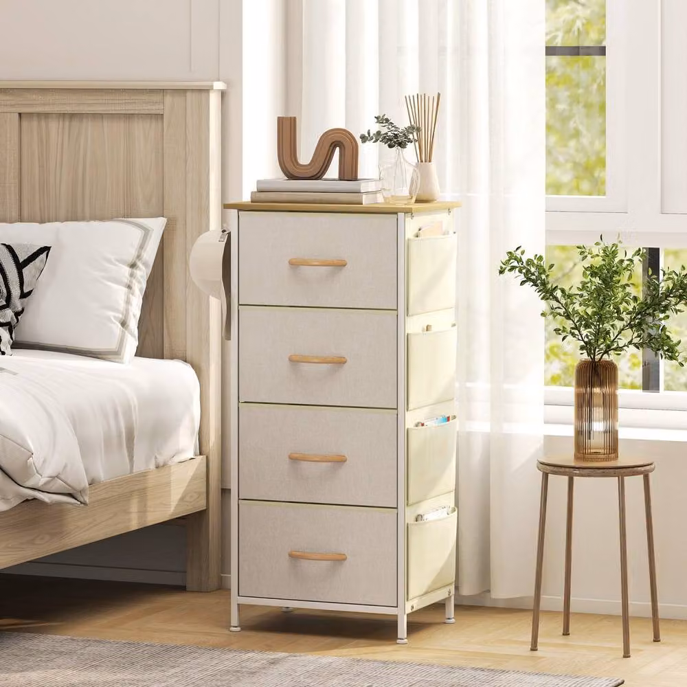 Wyld Haus Limi 4 Drawer Fabric Storage Chest with Metal Frame in Beige and White – 3