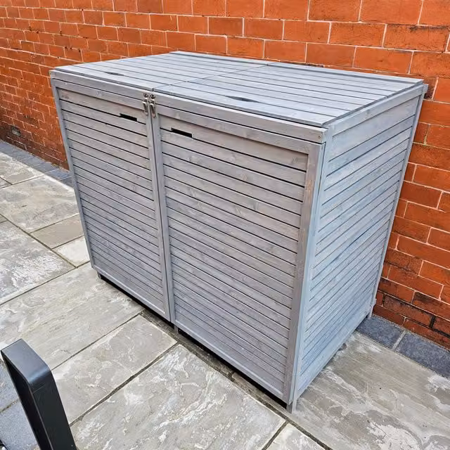 Samuel Alexander Grey Wooden Double Wheelie Bin Store for 2 Bins W/D/H: 135 x 114 x 74 cm