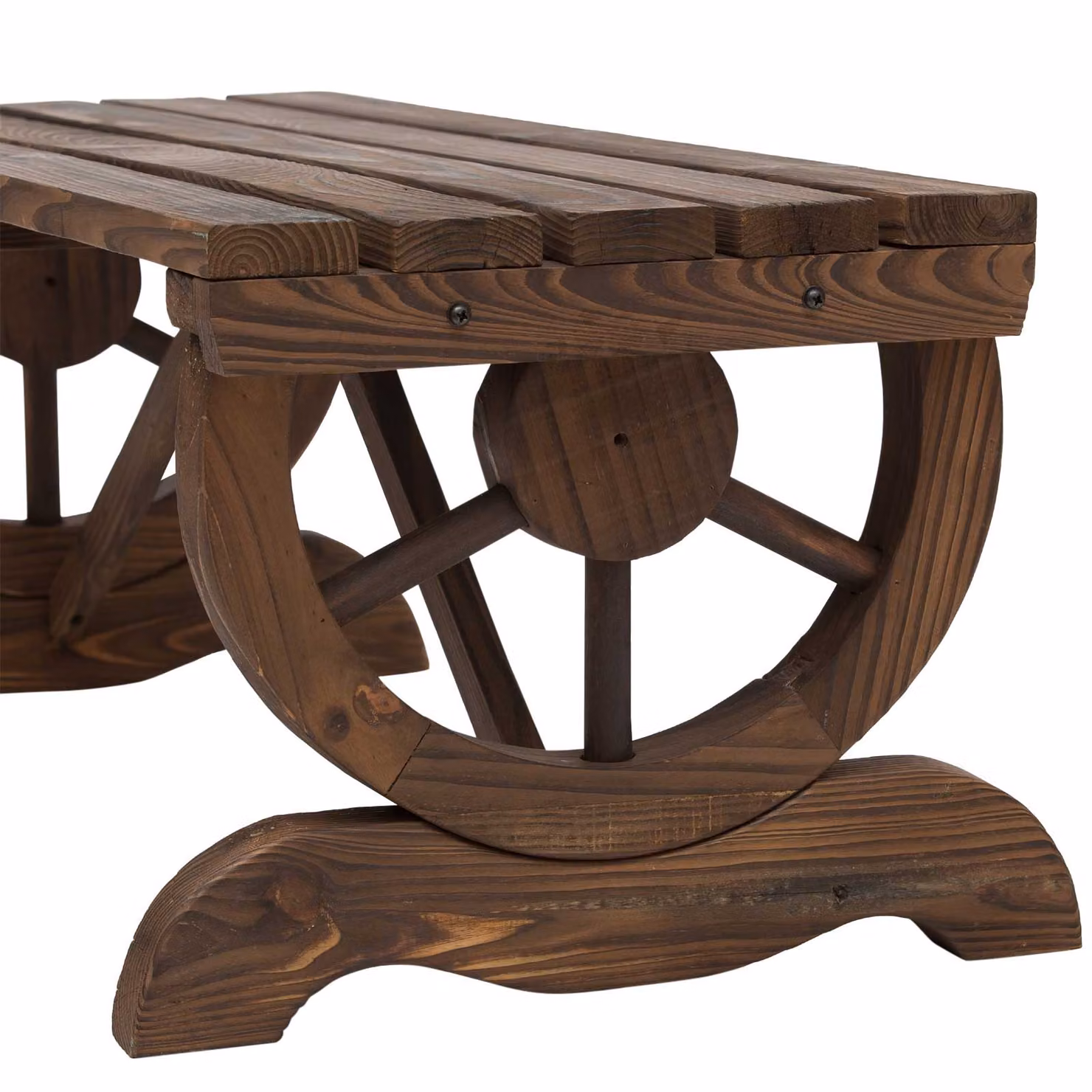 Outsunny Rustic Brown Wooden 2-Person Garden Bench with Wheel-Shaped Legs – 6