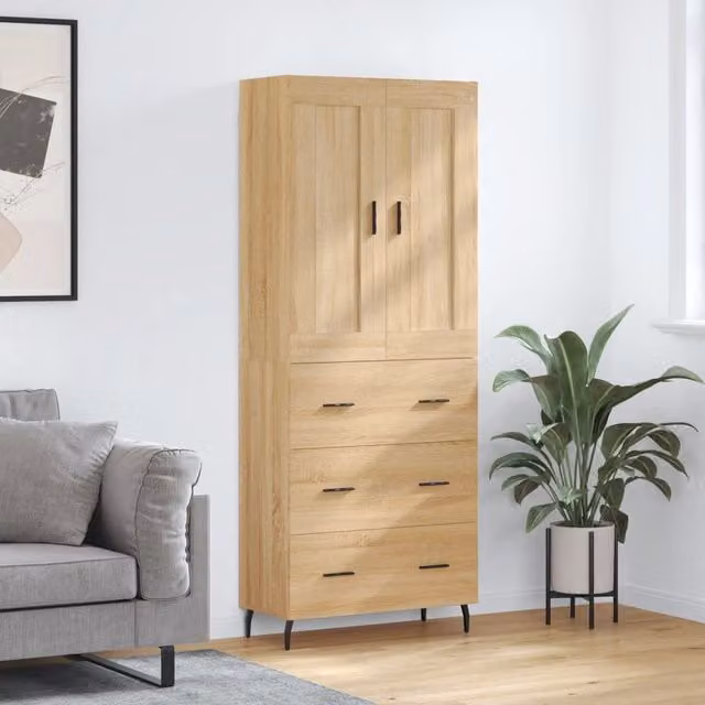 Berkfield Home Sonoma Oak Highboard in Brown, W/D/H: 69.5 x 34 x 180 cm