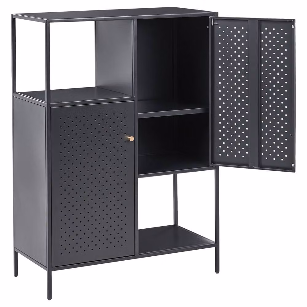 Wyld and Coco Black Matt Steel 6-Shelf Industrial Office Storage Cabinet with Hinged Doors – 4