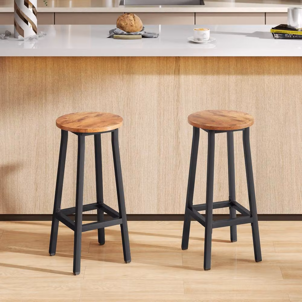 STILVORA Set of 2 Industrial Bar Stools with Steel Frame in Rustic Brown and Black – 2