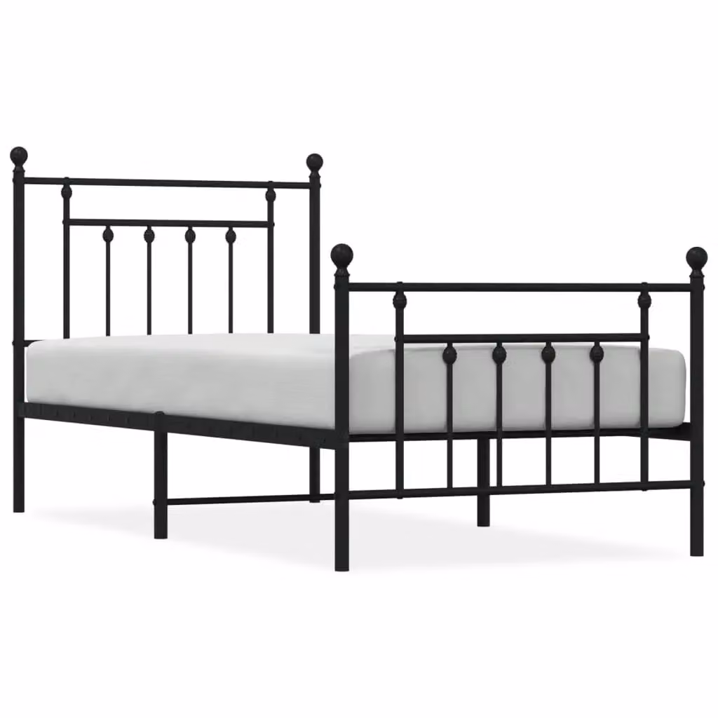 Berkfield Home Metal Bed Frame with Headboard and Footboard in Black, W/D/H: 90 x 190 cm Single – 2