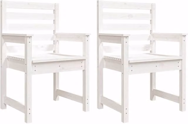 Berkfield Home Set of 2 White Rustic Solid Wood Pine Garden Chairs, W/D/H: 60 x 48 x 91 cm