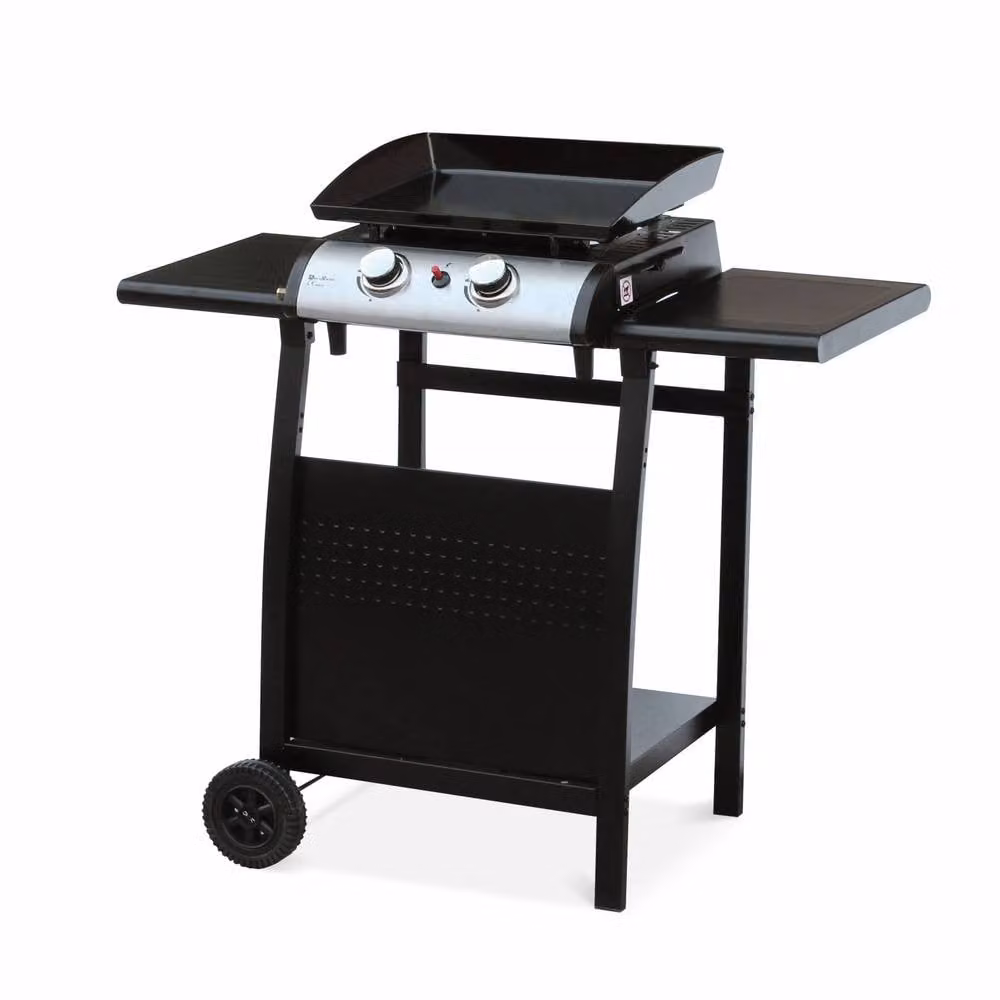 Sweekeek 2-Burner Steel Serving Trolley Cart in Black