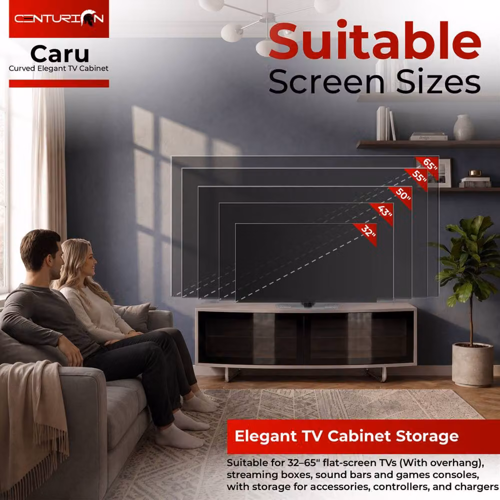 Centurion Supports Caru D-Shape TV Cabinet for 32-65 inch Screens, Black Greige, W/D/H: 120 x 39 x 43 cm – 2