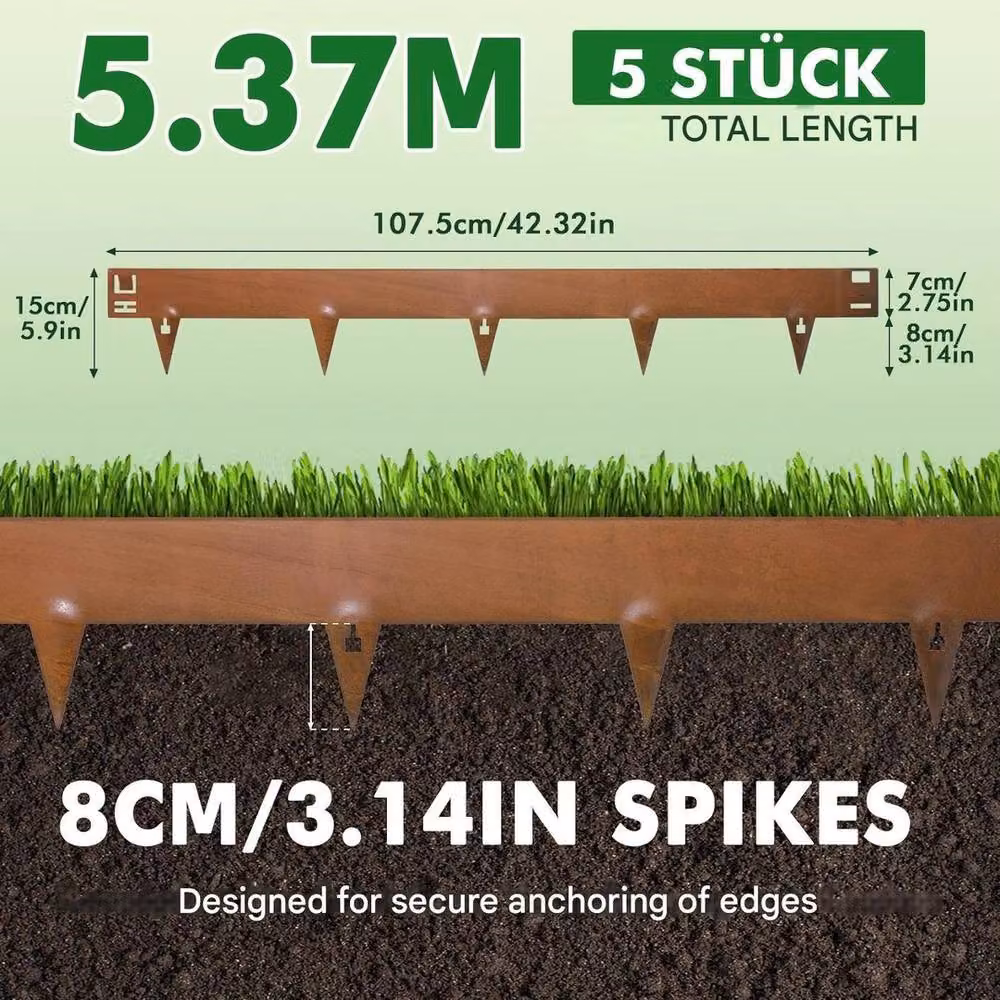 KORVIXA Pre-Rusted Corten Steel Lawn Edging in Brown, Height: 15 cm, Length: 5 m – 2