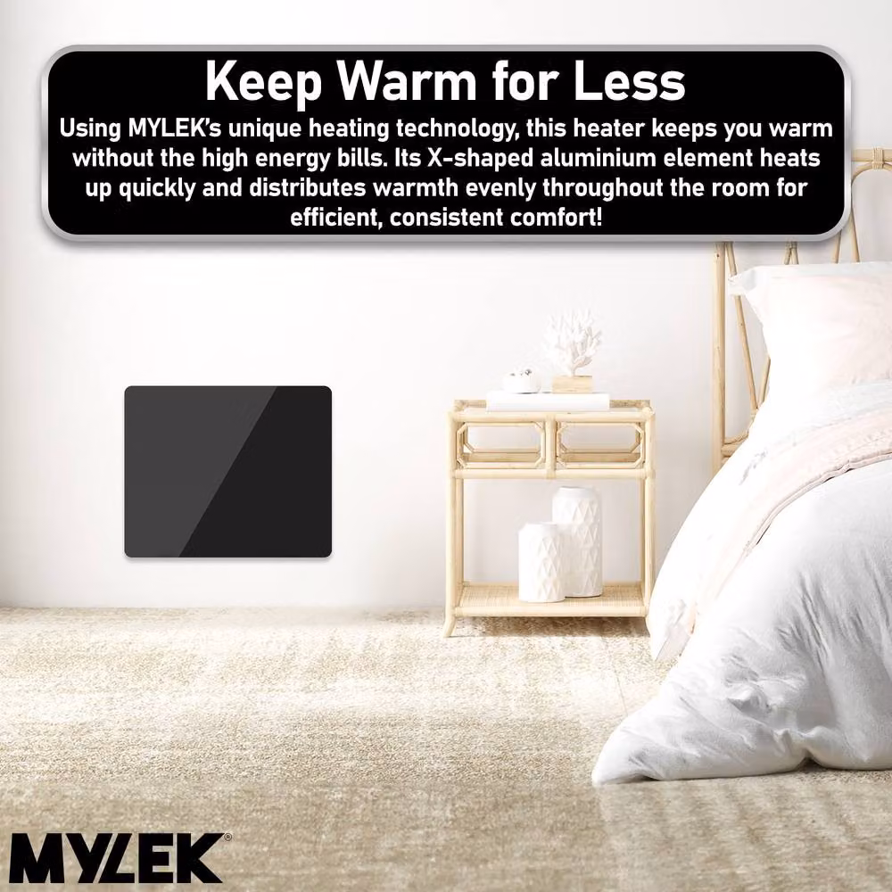 MYLEK 900W Slimline Black Glass Panel Radiator with Wifi and App Control – 8