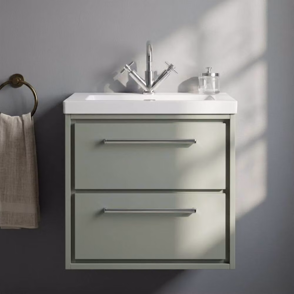 Balterley Wall Hung Fireclay Basin with 2 Soft-Close Drawers, Green, Width: 60 cm – 2