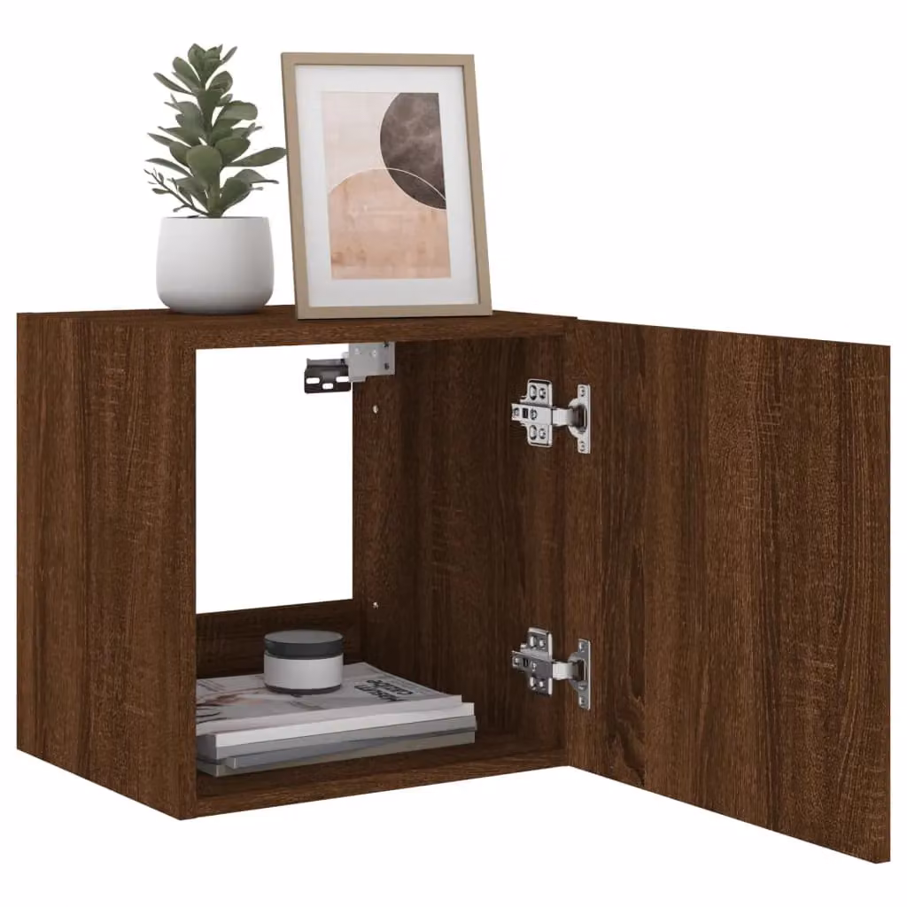 Berkfield Home Modern Wall Mounted TV Cabinet with LED Lights in Brown Oak, W/D/H: 40.5 x 35 x 40 cm – 5