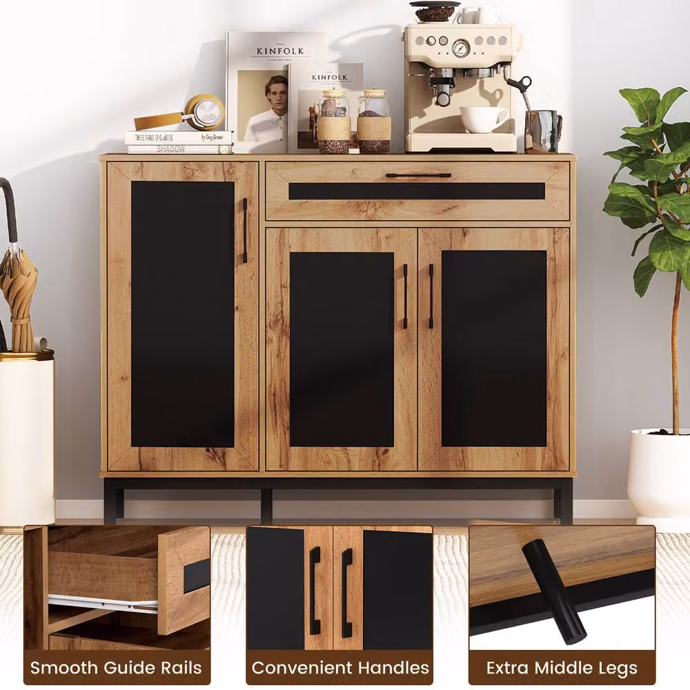 Costway Sideboard Buffet Cabinet Storage Organiser with Drawer and Removable Shelves in Natural Wood – 6