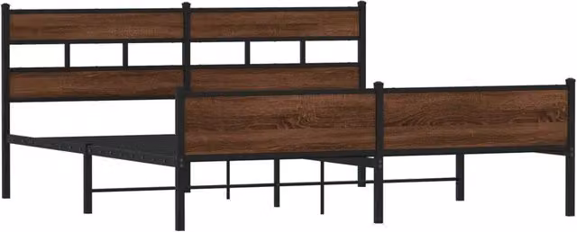Berkfield Home Metal and Wood Bed Frame in Brown Oak, W/D/H: 180 x 200 x 91.5 cm – 1