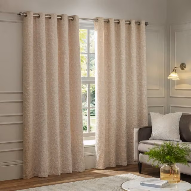 Paoletti Galaxy Nude Velvet Chenille Blackout Eyelet Curtains, W: 168 cm, Drop: 229 cm