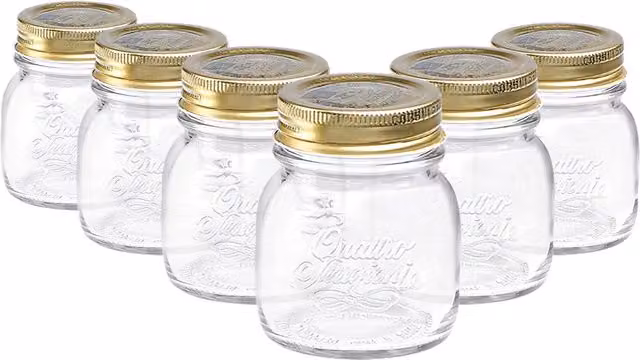 Bormioli Rocco Quattro Stagioni Glass Storage Jars, 150ml, Pack of 6, Clear – 1