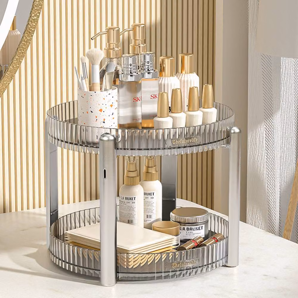 Living and Home 2-tier Round Rotating Spice Rack Storage Organizer in Clear Acrylic – 2
