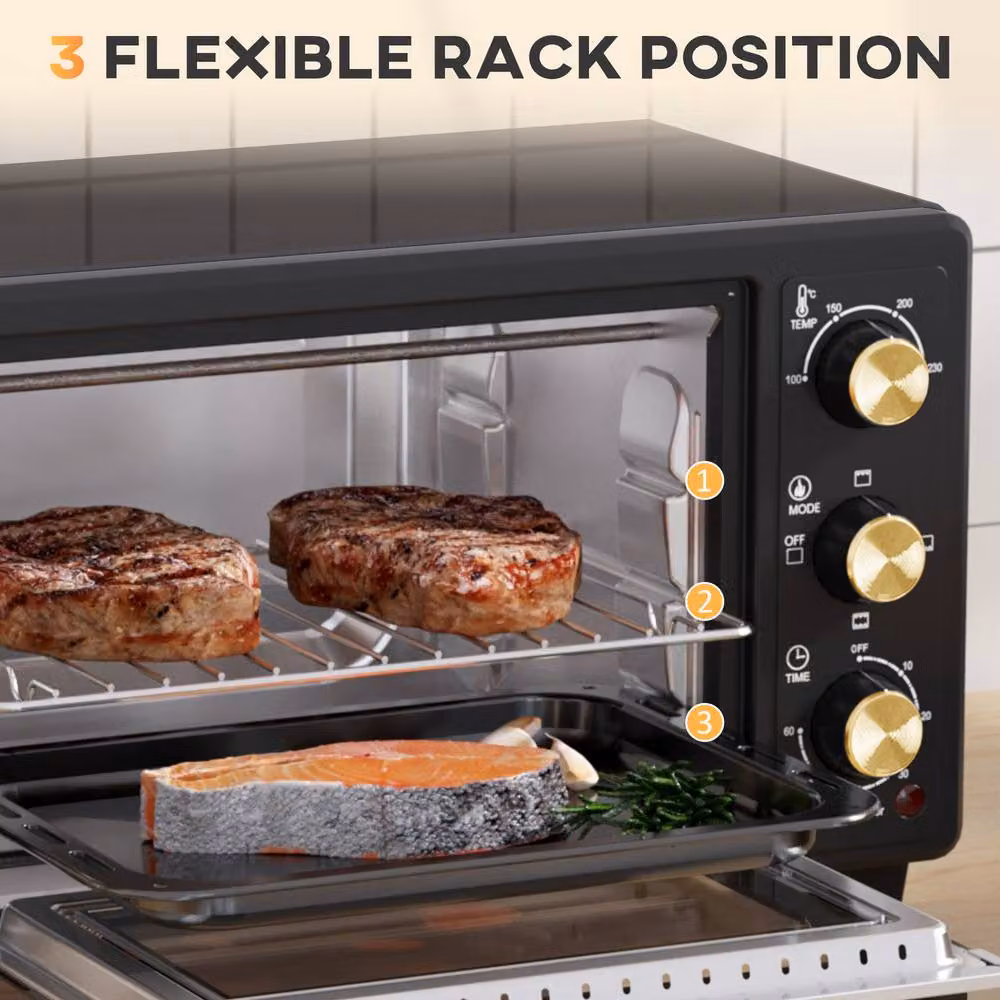 HOMCOM 16L Mini Countertop Oven with Adjustable Timer and Auto Shut-off, 1400W, Black – 6