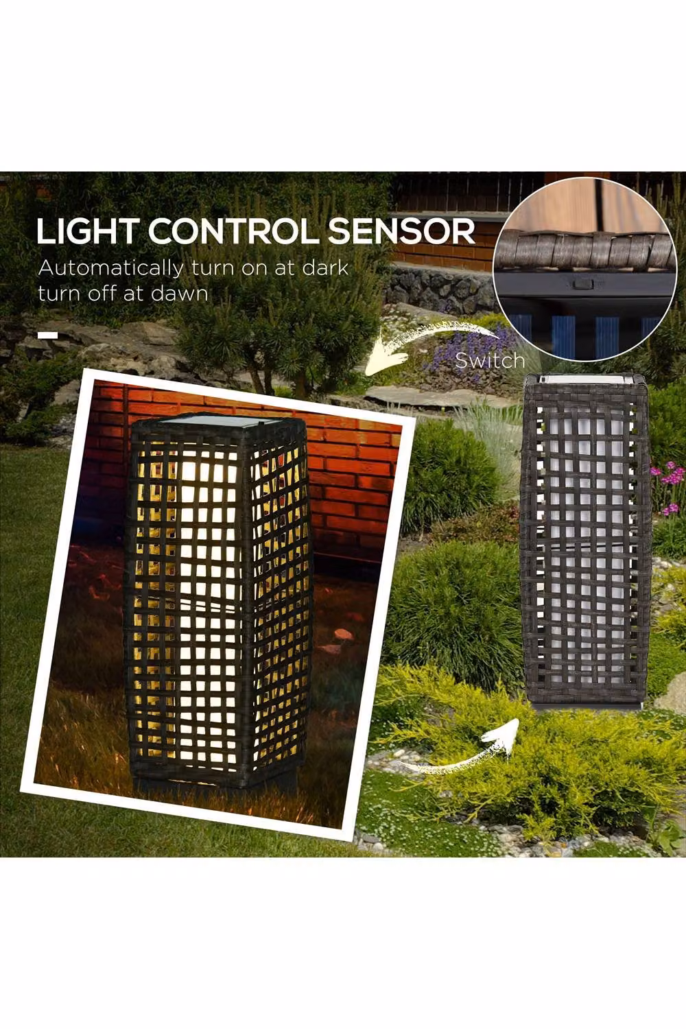 ERGOVEXA Grey Rattan Solar LED Floor Lantern for Garden – 2