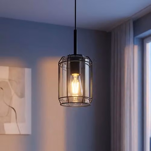 Globo Lighting Kammi 15559H Pendant Light, Black Matte Metal with Smoke Glass, H 120 cm x W 13 cm x D 13 cm – 3
