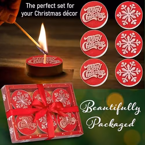 Deco Express Unscented Christmas Tealight Candle Set, Red, 6 Pack with 6 Hours Burning Time – 3