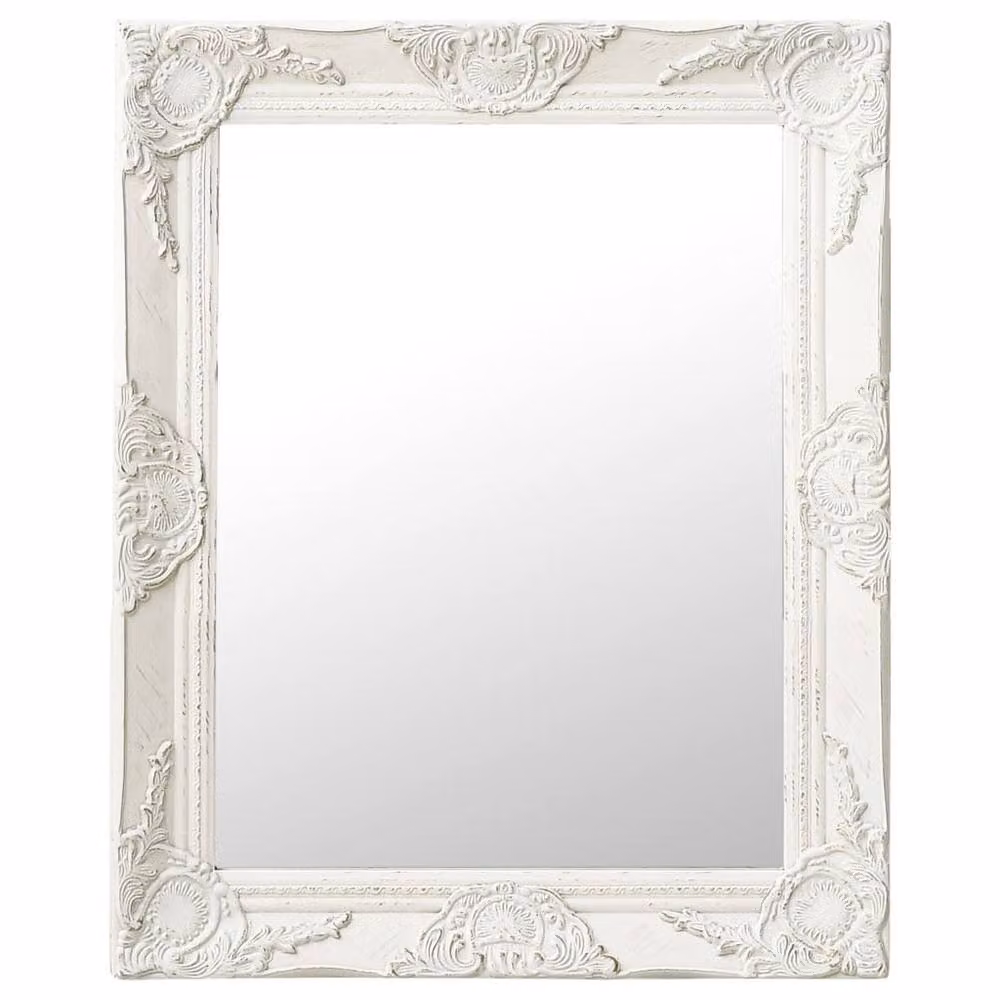 Berkfield Home Baroque Style Rectangular Wall Mirror in White, W: 50 cm, H: 60 cm