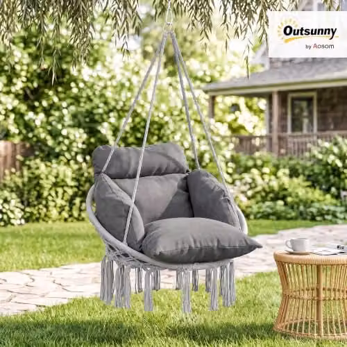 Outsunny Boho Egg Hanging Chair with Soft Cushion in Dark Grey, W/D/H: 120 x 80 x 60 cm – 2
