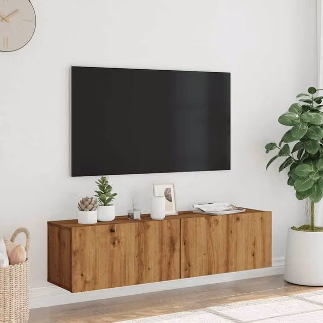 Berkfield Home Artisan Oak Wall Mounted TV Cabinet in Brown, W/D/H: 120 x 30 x 30 cm