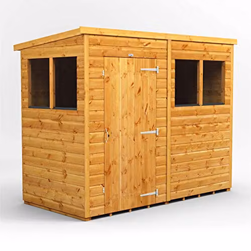 Powersheds Premium Pent Wooden Garden Shed in Brown with Toughened Glass and Security Features – 1