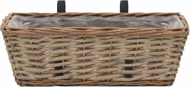 Berkfield Home Traditional Wicker Balcony Planter with PE Lining, 2 Piece Set, Brown