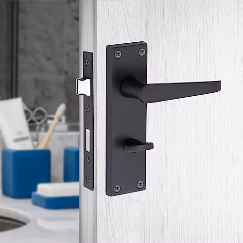 Golden Grace Victorian Straight Bathroom Door Handle Set in Matt Black Zinc – 3