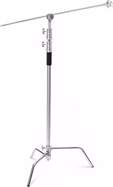 VOGREX Heavy Duty 10ft C Stand Light Boom Gobo Arm Grip Head in Silver Stainless Steel – 1