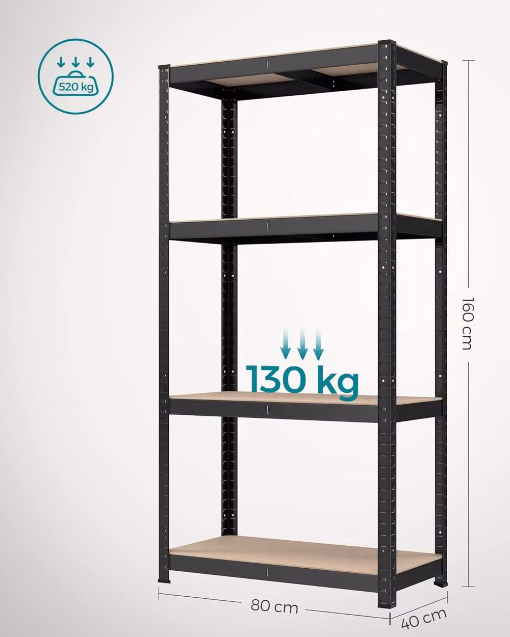 SONGMICS Boltless Garage Shelving Unit with 4 Adjustable Metal and MDF Shelves, Black, H 160.0 x W 80.0 cm – 3